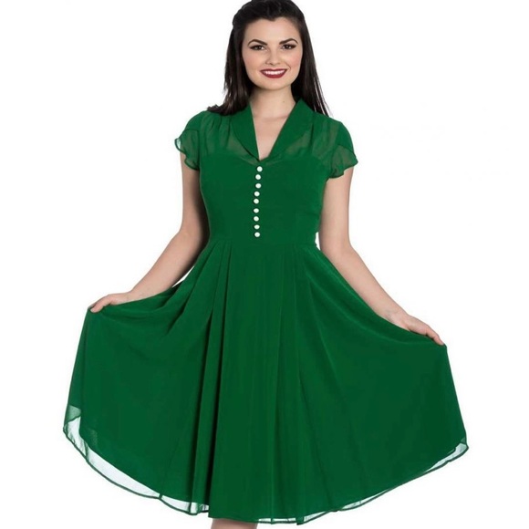 Unique Vintage Green Chiffon Cap Sleeve Paige Dress - Picture 3 of 6